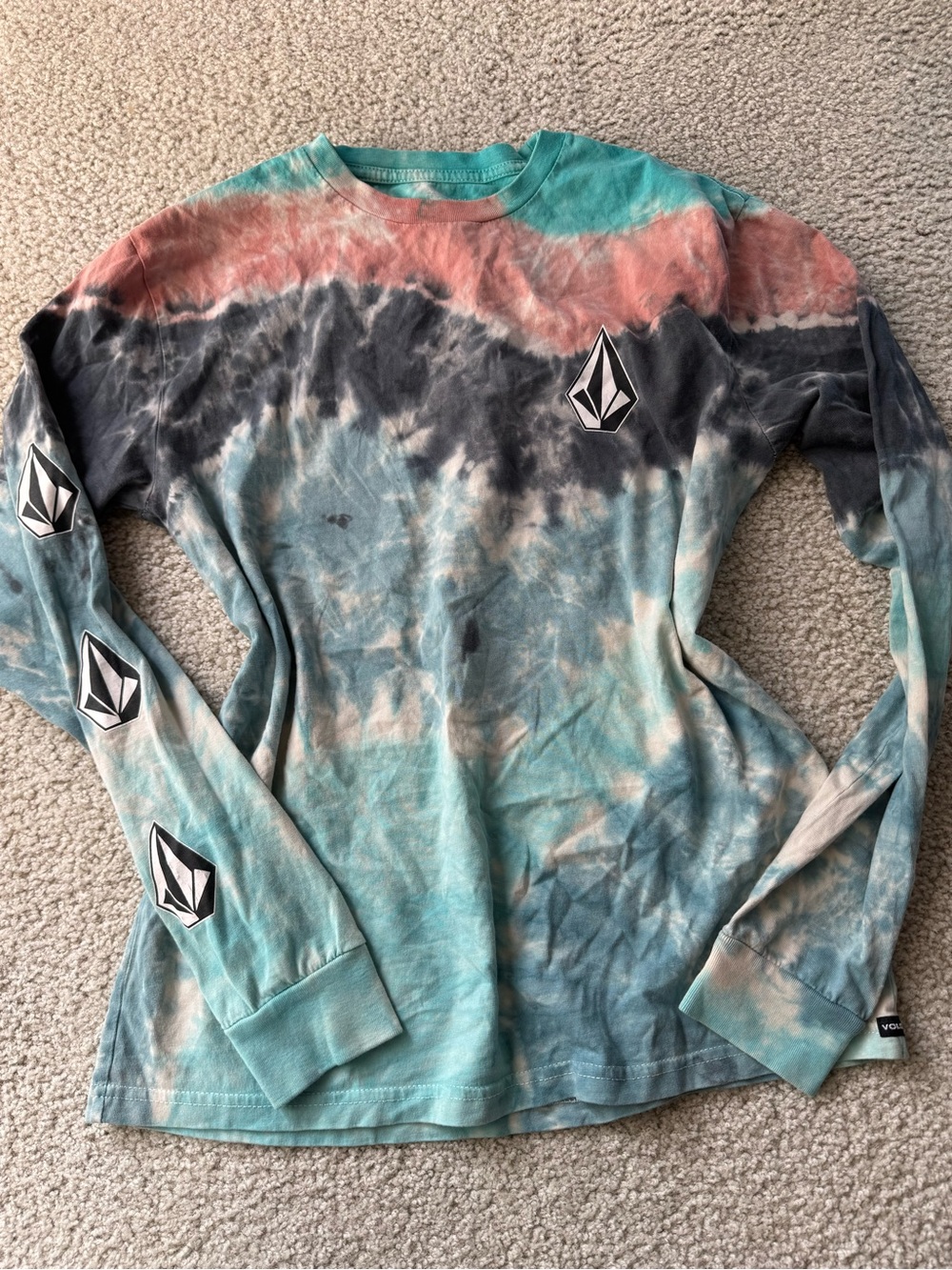 Volcom Long Sleeve Tie-Dye Tee — Teal, Coral & streetwear